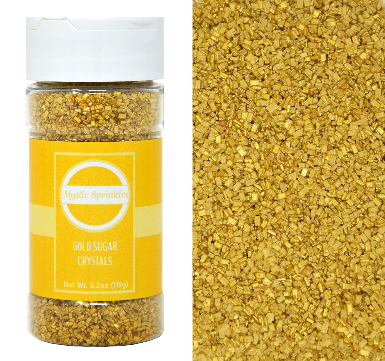 Metallic Mini ROCK SUGAR – GOLD, Sprinkles , 4 Ounces, Approx 2-2.5x size  of sugar crystals